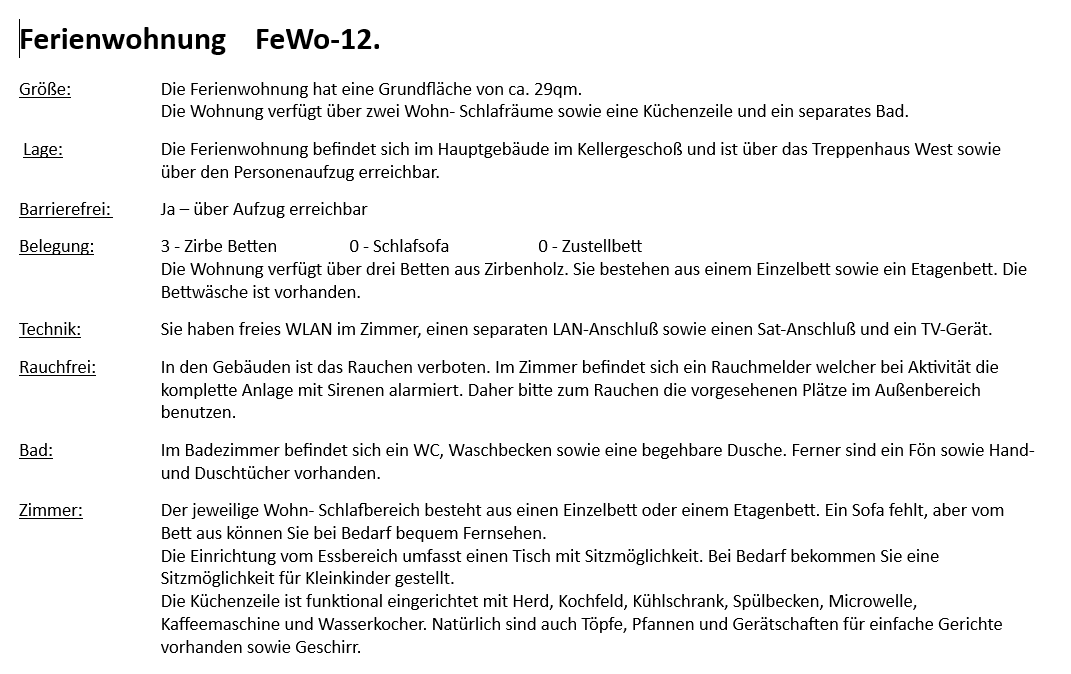 FeWo 12 – Beschreibung