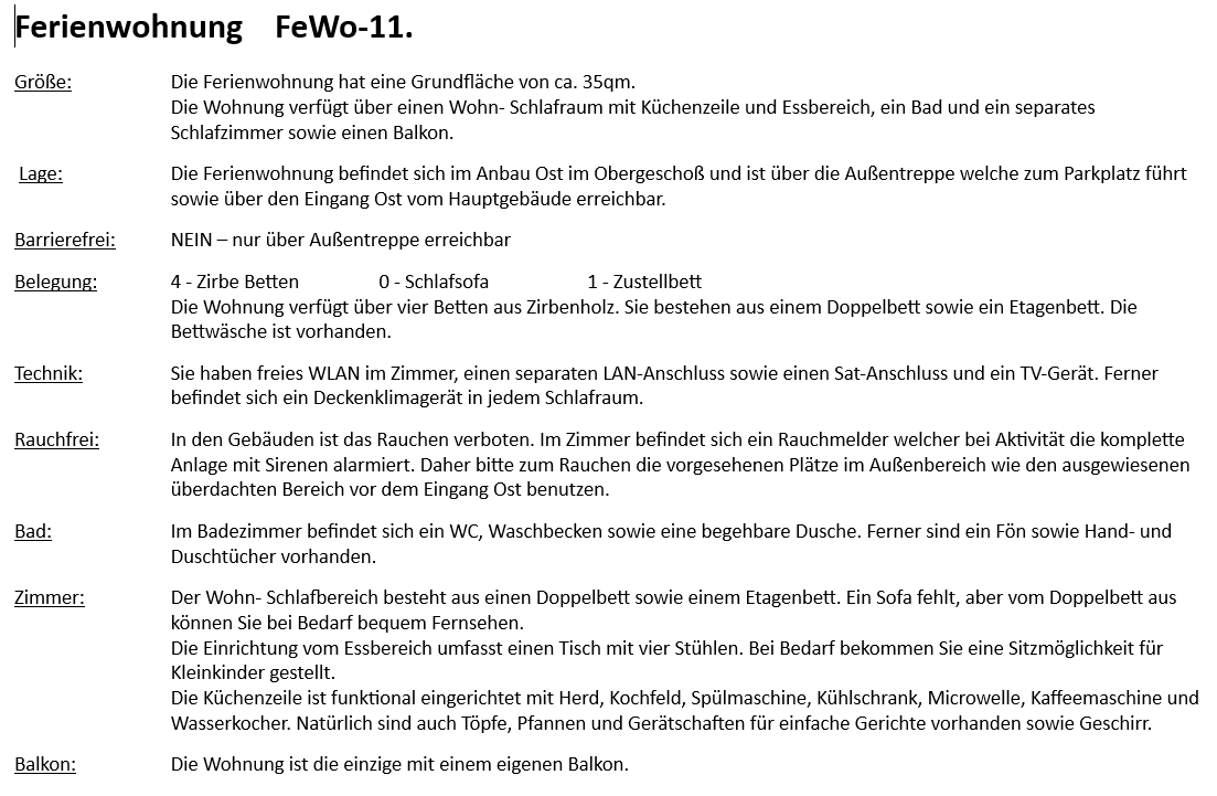 FeWo 11 – Beschreibung