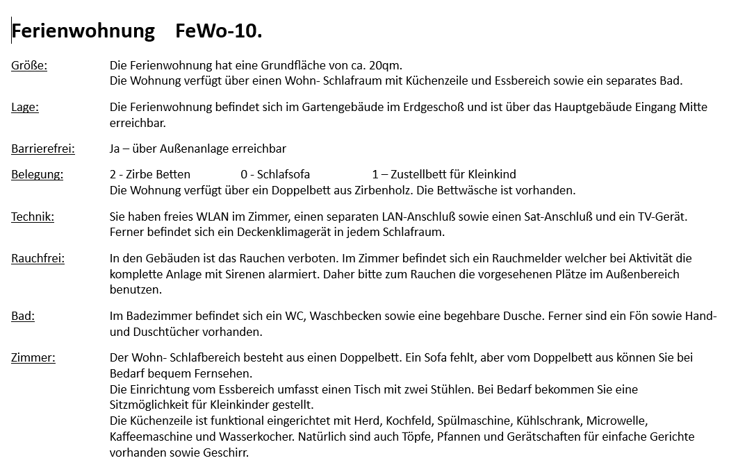FeWo 10 – Beschreibung