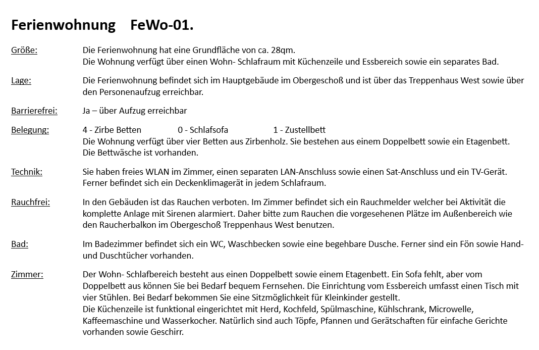 FeWo 1 – Beschreibung