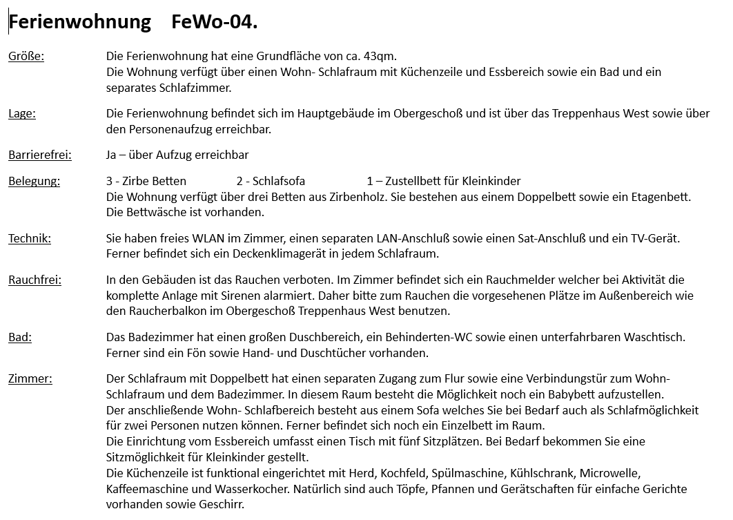 FeWo 4 – Beschreibung